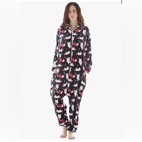 Hooded Zip One Piece Holiday PJs Woman’s M - Picture 1 of 13